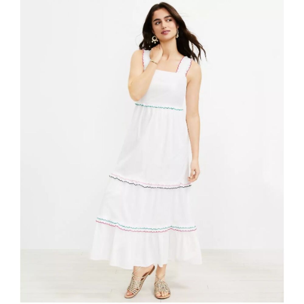 LOFT Rainbow Ruffle Strappy Tiered Maxi Sun Dress Peasant Cottagecore Mexican
